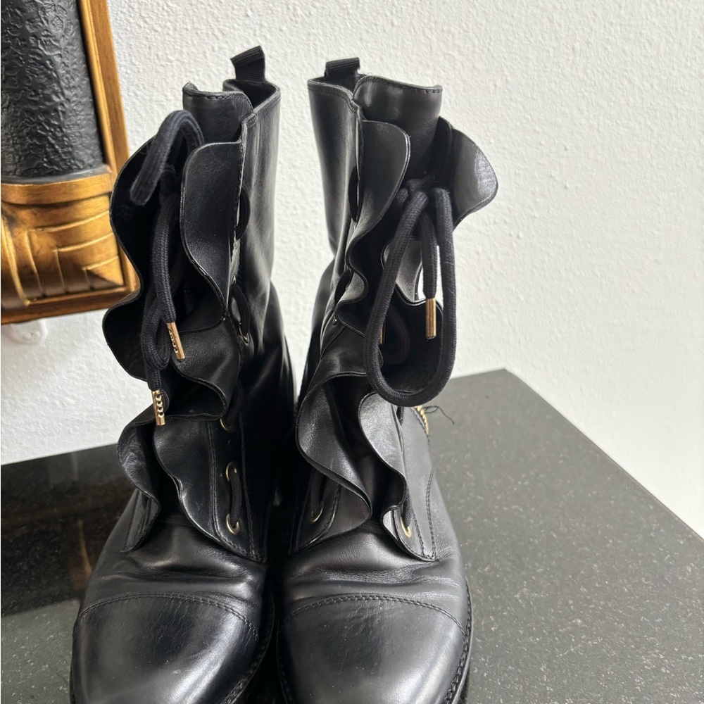 Valentino Black Lace-Up Leather Boots 36